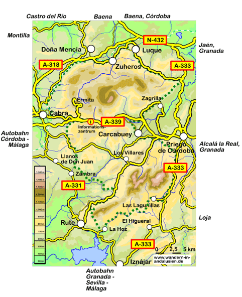 Übersichtskarte Anreise und Verbindungen in den Sierras Subbéticas