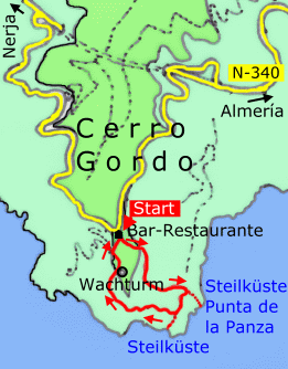 Wegskizze zur Wanderung am Cerro Gordo